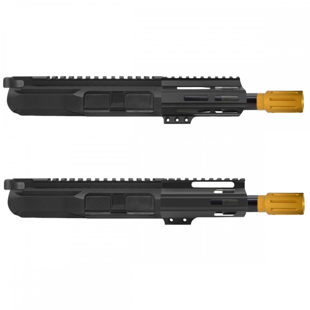 AR-15 5.56 NATO 5'' PISTOL - BILLET UPPER WITH 4'' HANDGUARD OPTIONS- GOLD MUZZLE BRAKE- UPPER ASSEMBLY AR-15 5.56 NATO 5'' PISTOL - BILLET UPPER WITH 4'' HANDGUARD OPTIONS- GOLD MUZZLE BRAKE- UPPER ASSEMBLY